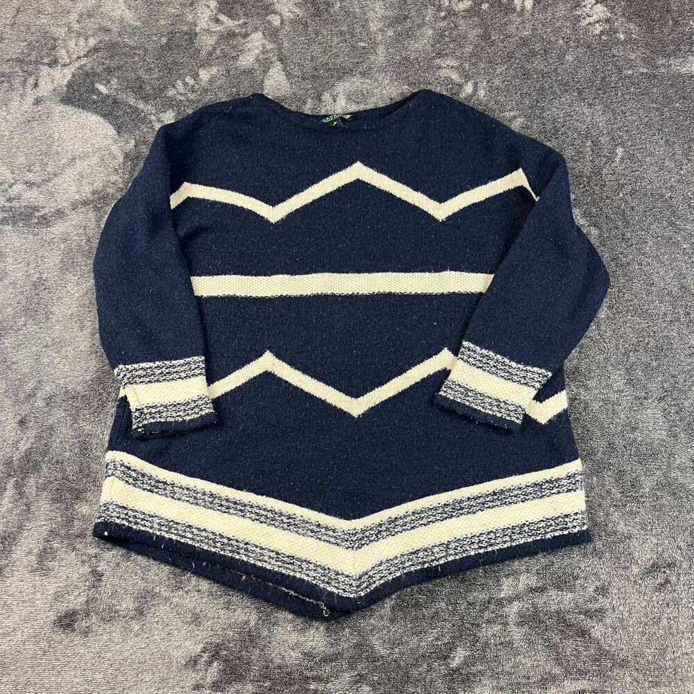 Vtg Lauren Ralph Lauren Aztec Southwestern Sweater Women's 2X Navy Blue *Read
